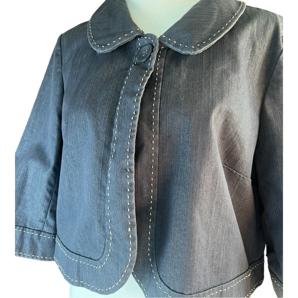 Ann Taylor Loft Women's Cropped Jacket Topper 3/4 Sleeves Stitch Detail Size 12